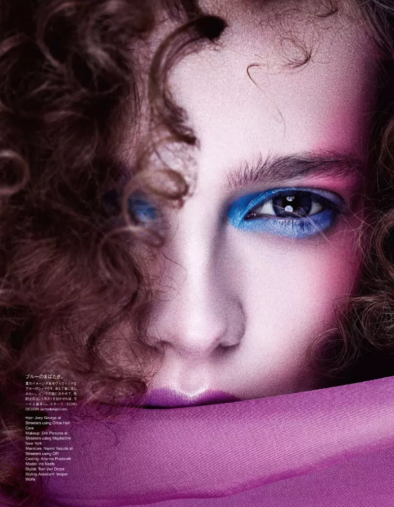 Ine Neefs Models Purple Beauty Looks in Vogue Japan