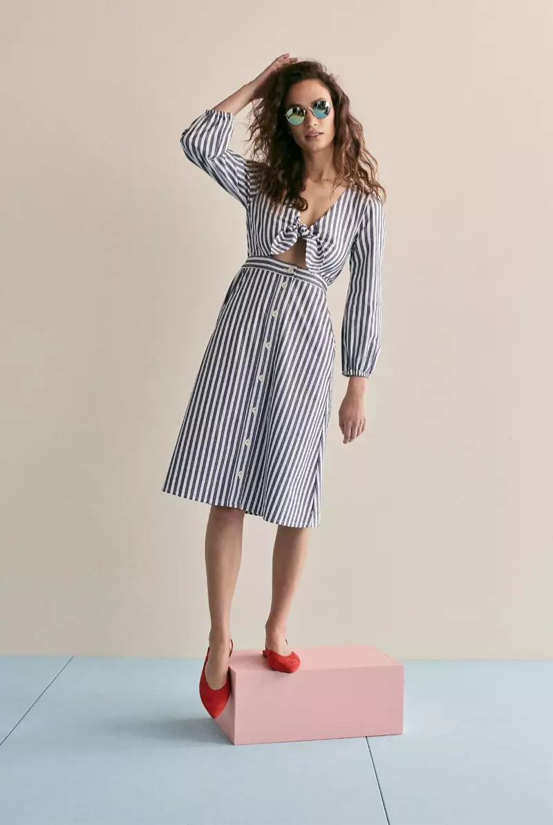 Rochie midi Madewell Shimmer Stripe Cutout și Ava Slingback Flat din piele intoarsa