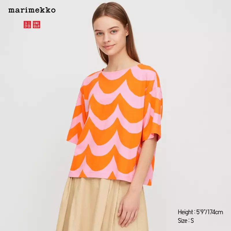 Uniqlo x Marimekko κοντομάνικο μπλουζάκι σε πορτοκαλί χρώμα 19,90 $