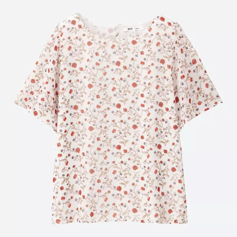 Uniqlo Beauty and the Beast Kortermet bluse med blomstertrykk i hvit