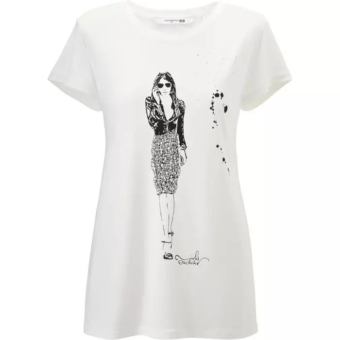 Uniqlo x Carine Roitfeld myndskreytt hvít stuttermabolur