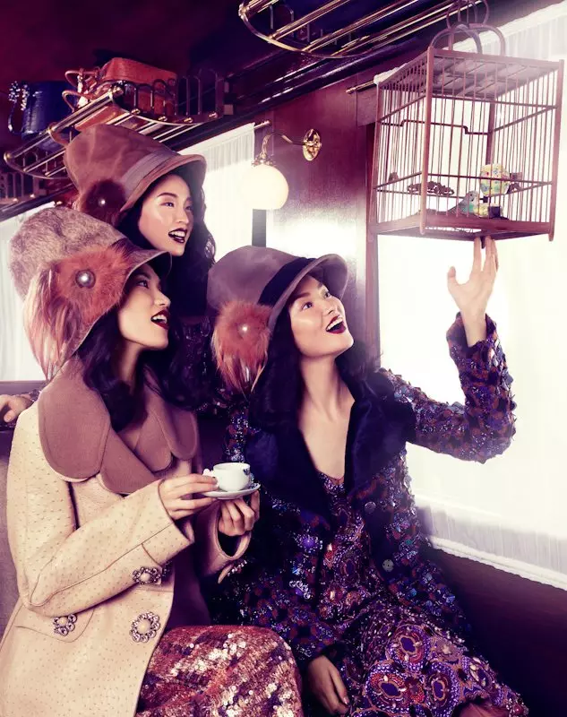 Tian Yi, Bonnie Chen, Miao Bin Si & Others Ride the Louis Vuitton Express for Vogue China Collections F/W 2012 by Stockton Johnson