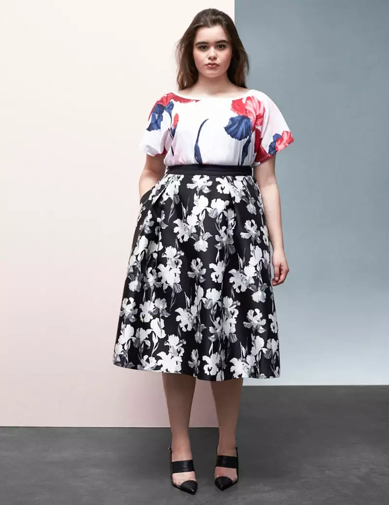 Černobílá květinová kruhová sukně Prabal Gurung x Lane Bryant