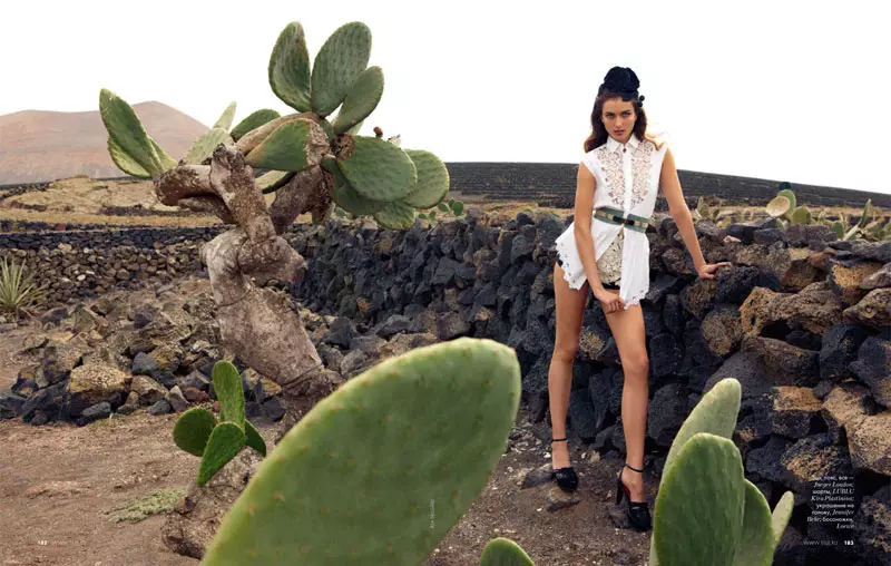 Andreea Diaconu modeliuoja ispanišką stilių Asa Tallgard filme „Elle Russia“.