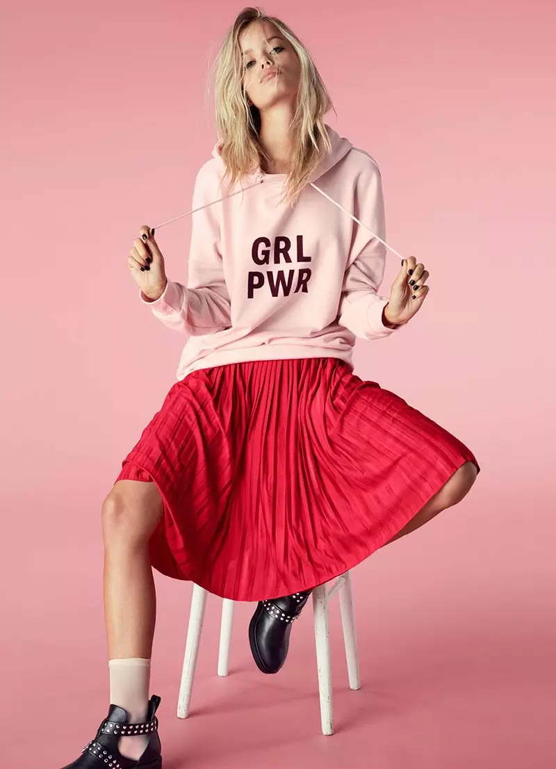 H&M Printed Hooded Sweatshirt, Pleated Skirt ug Cut-Out Ankle Boots