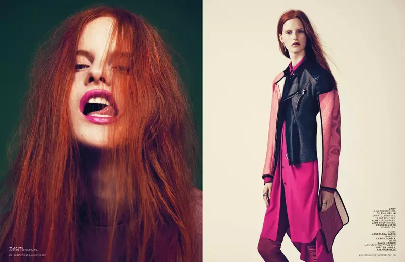 Mae Magdalena Jasek yn Pretty in Pink ar gyfer L'Officiel Iseldiroedd Awst 2013