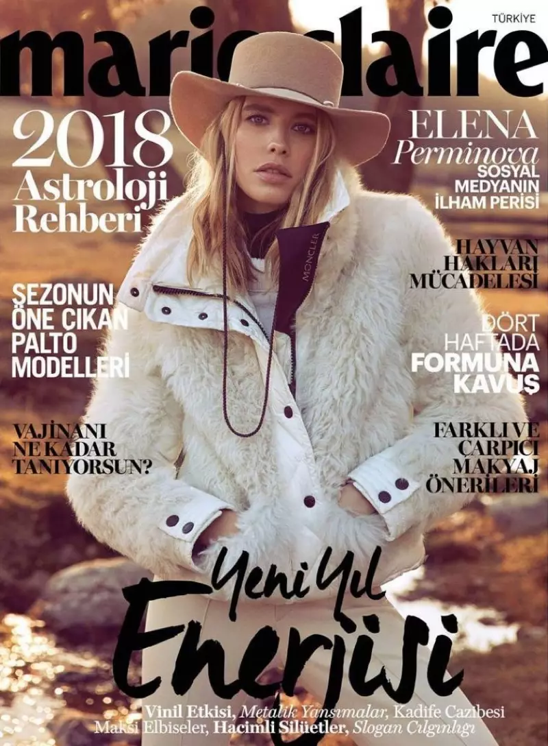 Elena Perminova poserer i robuste stiler for Marie Claire Turkey