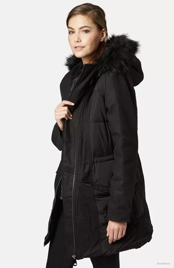 Topshop 'Quincy' Mixed Media Faux Fur Coat