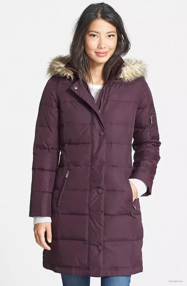 I-DKNY Faux Fur Trim Down & Feather Coat