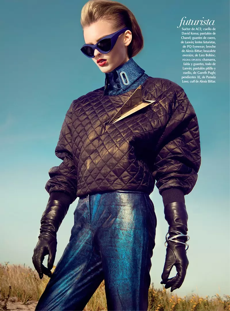 Georgina Stojilijkovic yn dod yn Ddyfodolaidd i Vogue America Ladin Rhagfyr 2012 gan Kevin Sinclair