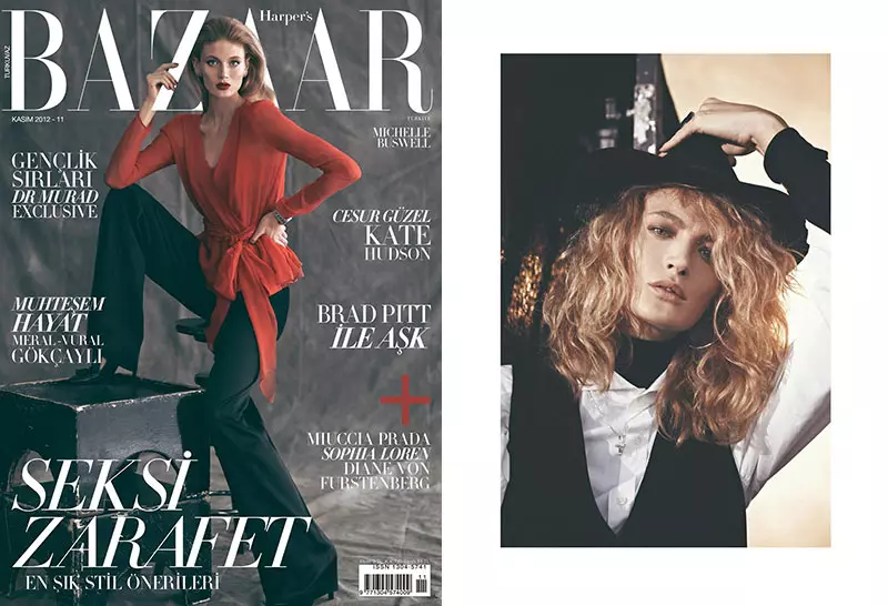 Michelle Buswell situr fyrir fyrir Koray Birand í forsíðumyndatöku Harper's Bazaar Tyrklands í nóvember 2012