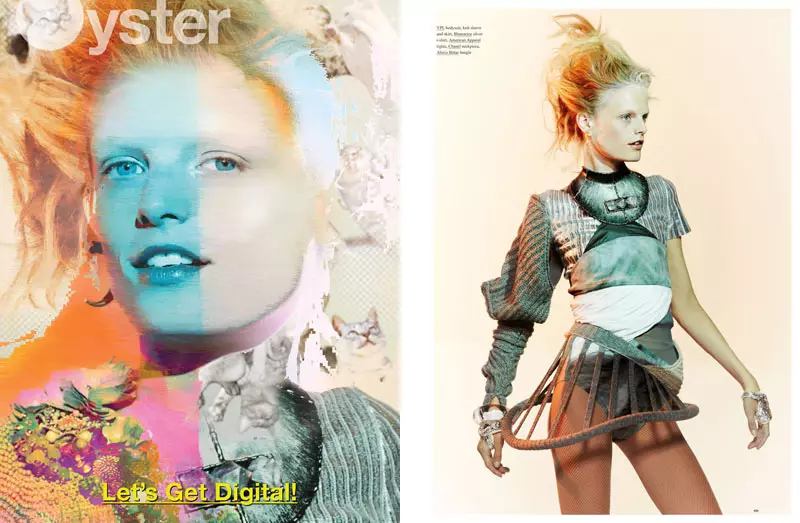 Hanne Gaby Odiele wordt digitaal voor de covershoot van Oyster #101 van Will Davidson