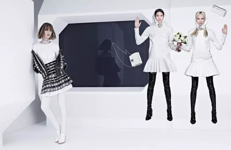 Karl Lagerfeld xhiron fushatën e vjeshtës së Chanel 2013 me Soo Joo, Chiharu Okunugi + Ashleigh Good