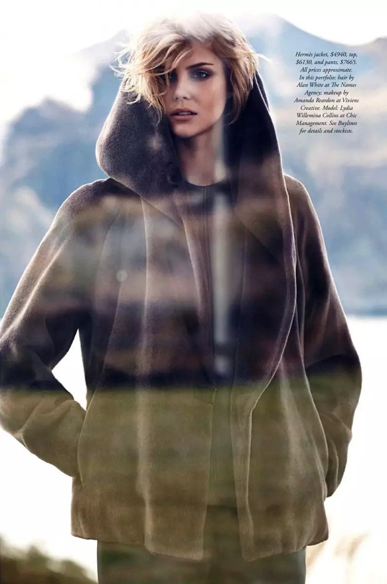 Lydia Willemina Collins นางแบบเสื้อโค้ทให้กับ SImon Upton ที่ Harper's Bazaar Australia