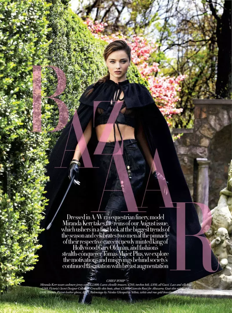 Miranda Kerr Buyuk Britaniyadagi Harper's Bazaar jurnalining avgust oyidagi soni uchun ot sporti bilan shug'ullanadi