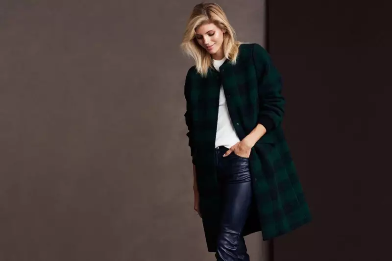 H&M Felted Coat, Open-Showlder Top සහ Faux Leather Leggings