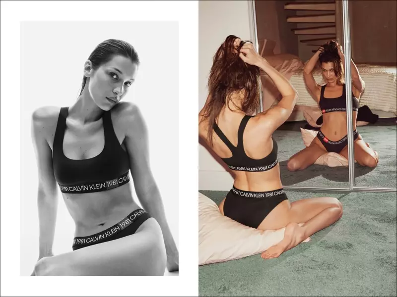 Bella Hadid kintana ao amin'ny fampielezan-kevitra Calvin Klein #MyCalvins Underwear fararano-ririnina 2019
