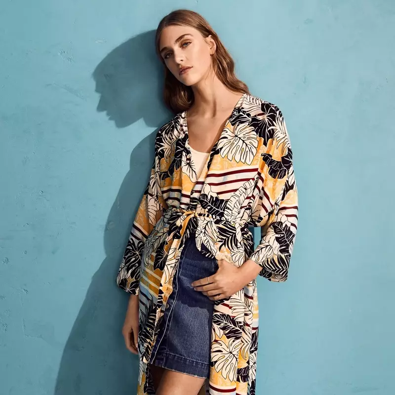 H&M vzorované kimono a džínová sukně