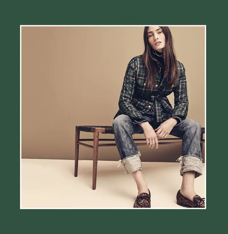 J. Crew çakêtê bi kemberê pêçandî, kulmek ribbed kontrastî, jenî ya rast Shoreditch a point Sur relaxed û porê golikê çîpên akademiyê