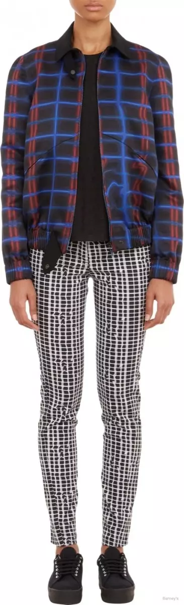 Kenzo Abstract-Plaid Silky Twill Jacket ti o wa ni Barney's fun $958.00