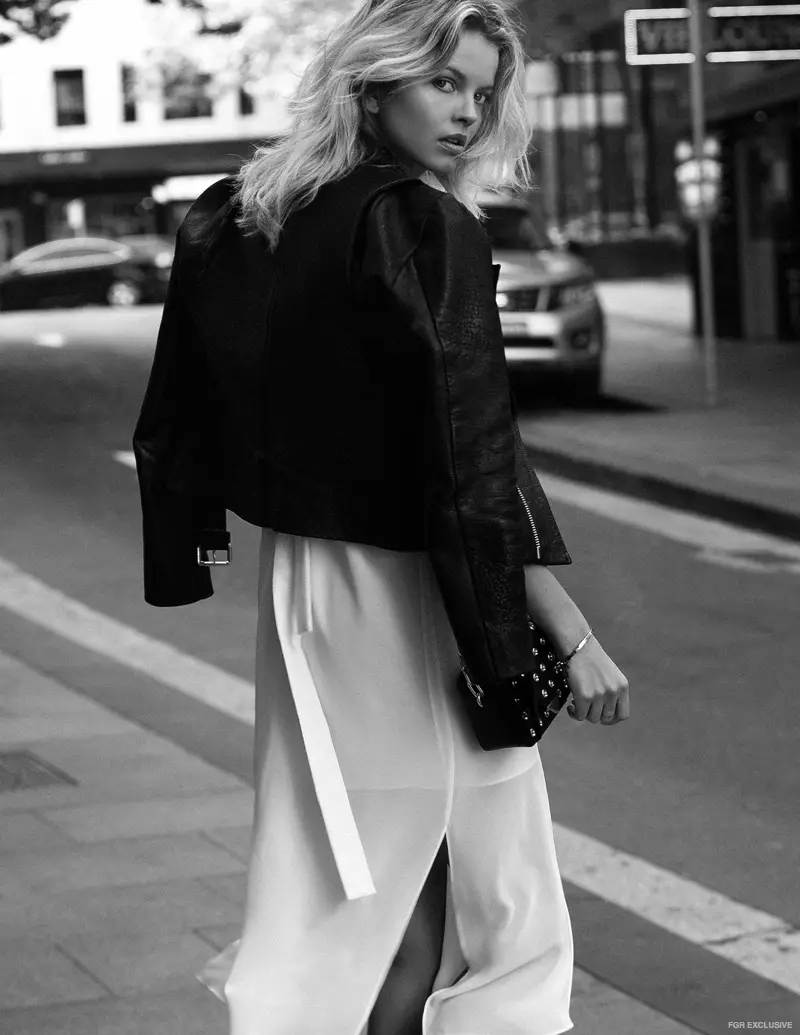 C/Meo Collective White Dress, Sir the Label Leather Jacket, Bag Alexander Wang