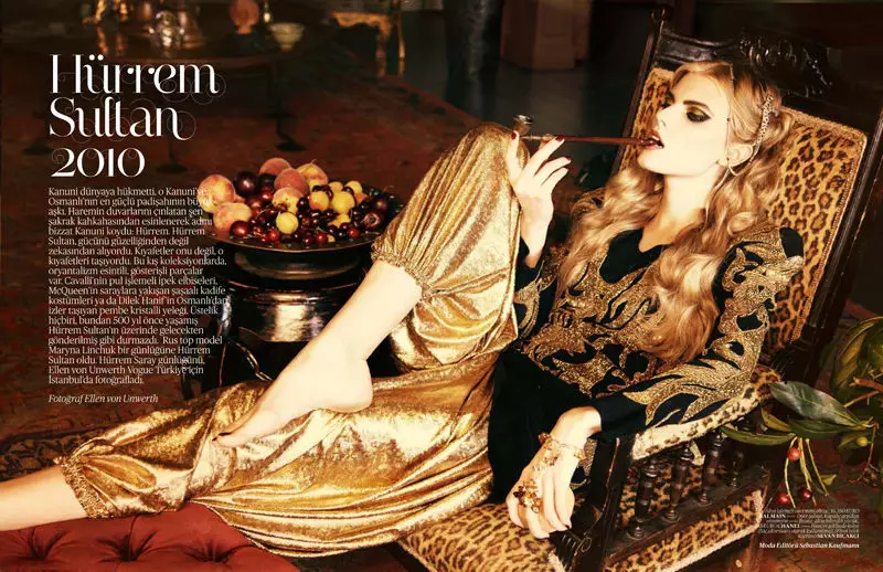 Maryna Linchuk ar gyfer Vogue Turkey Rhagfyr 2010 gan Ellen von Unwerth