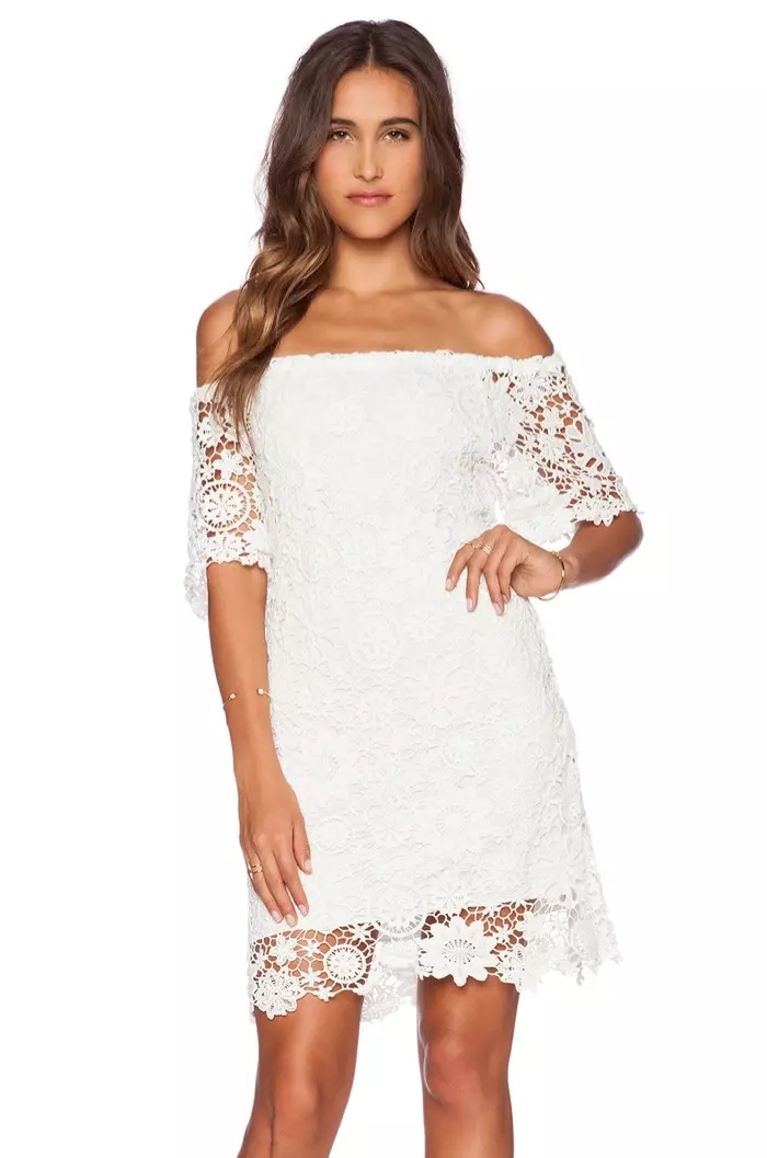 Nightcap 'Caribbean' Crochet Off-the-Should Dress White có sẵn với giá $ 297,00