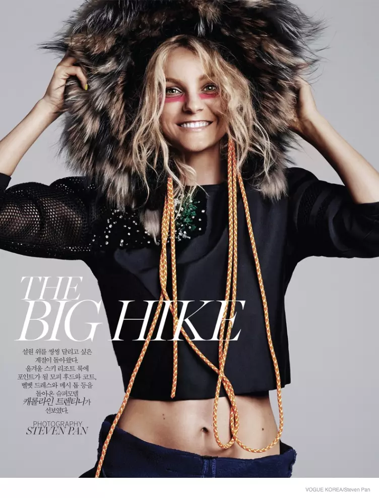 Caroline Trentini Sports Ski Style for Cover Shoot of Vogue Korea