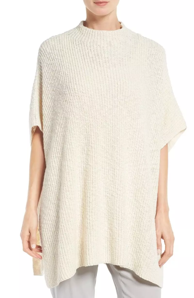 Eileen Fisher Nubble Strécken Koteng Triichter Neck Poncho