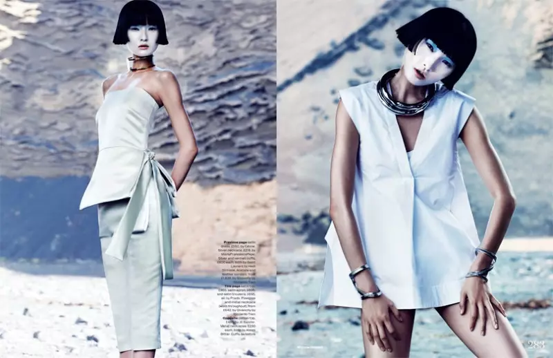 Wang Xiao Dons Futuristic Style para Elle UK março 2013 por Marcus Ohlsson