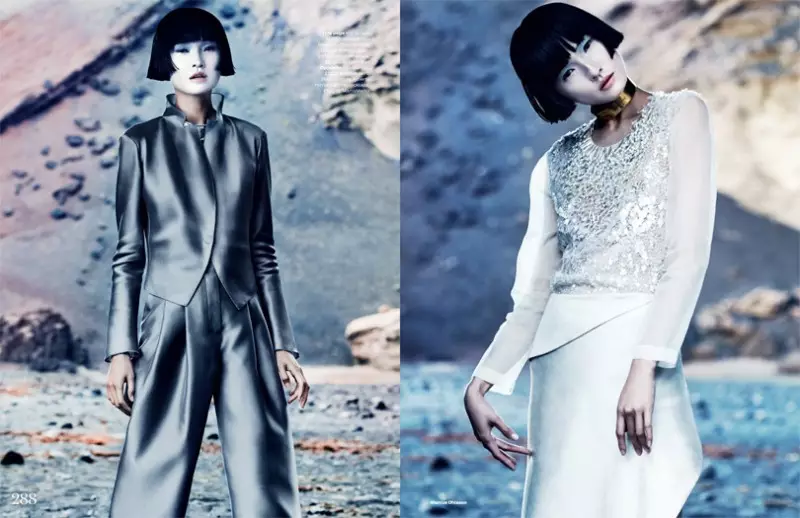 Si Wang Xiao Dons Futuristic Style para sa Elle UK Marso 2013 ni Marcus Ohlsson