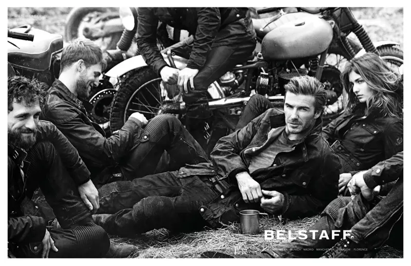 Андреа Диакону и Дейвид Бекъм за кампанията на Belstaff пролетта на 2014 г. от Питър Линдбърг