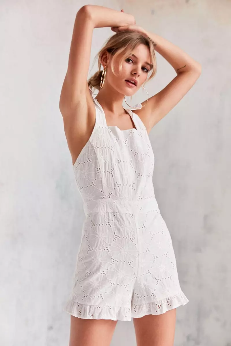 J.O.A. Ruffle taktak Eyelet Romper $90