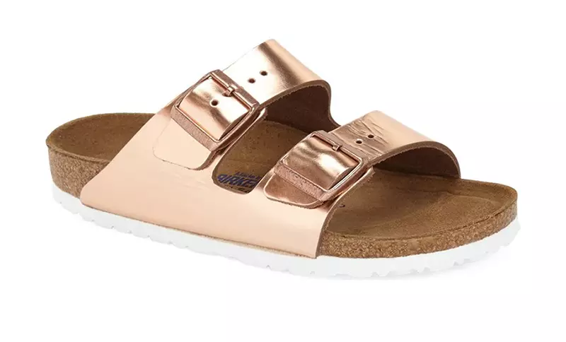 Birkenstock Arizona Soft Footbed Sandal in Copper Leather $134.95