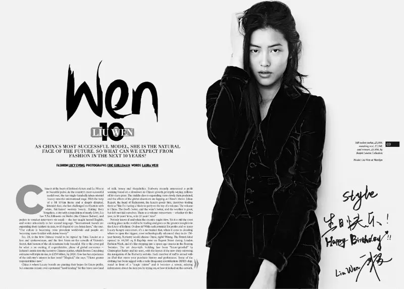 Liu Wen, Sunday Times Style'ın Eric Guillemain'in 10. Yıldönümü Sayısını Kapsıyor