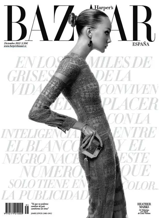 Hetere Marksa kļūst eleganta Harper's Bazaar Spānijai 2012. gada decembra vāka stāstam