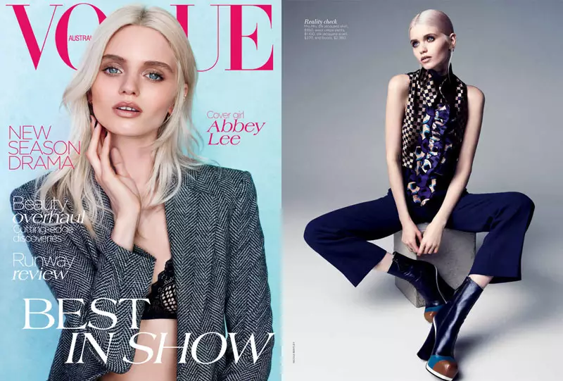 Abbey Lee Kershaw stebina „Vogue Australia“ rugpjūčio mėnesio viršelio, kurį sukūrė Nicole Bentley