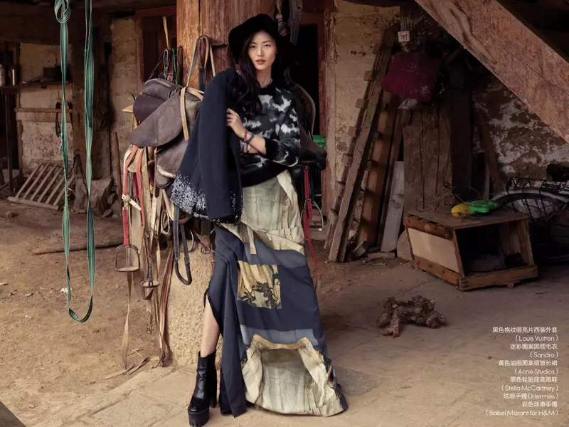 Liu Wen Stars en la Kovrilo de decembro 2013 de Elle Ĉinio