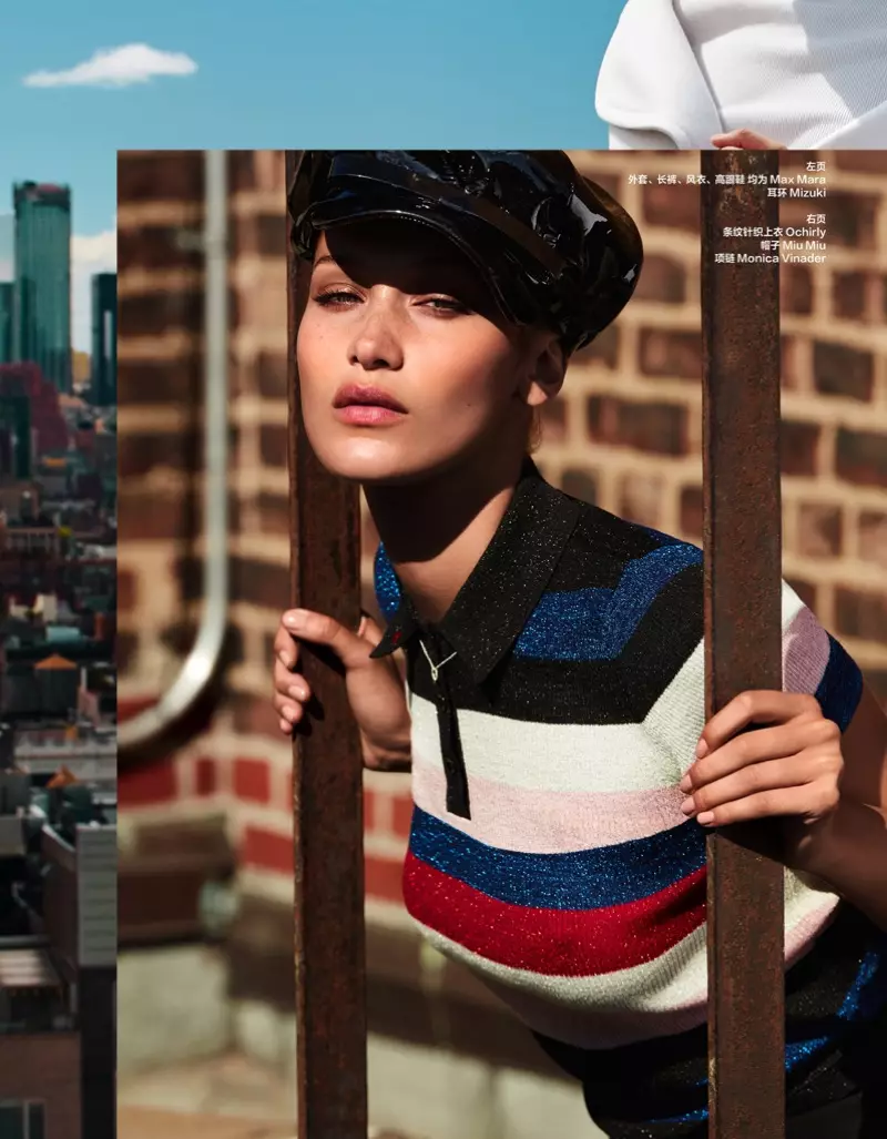 Бэла Хадыд пазіруе ў Sky High Fashions для Harper's Bazaar China