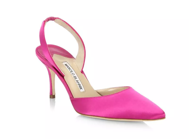 Manolo Blahnik сатиннен жасалған қызғылт түсті ұшты тұмсық сорғылар $645