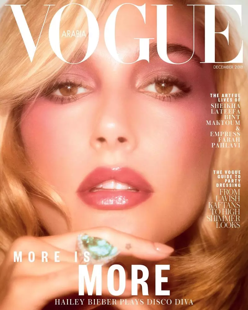 Model Hailey Baldwin op Vogue Arabia Dezember 2018 Cover