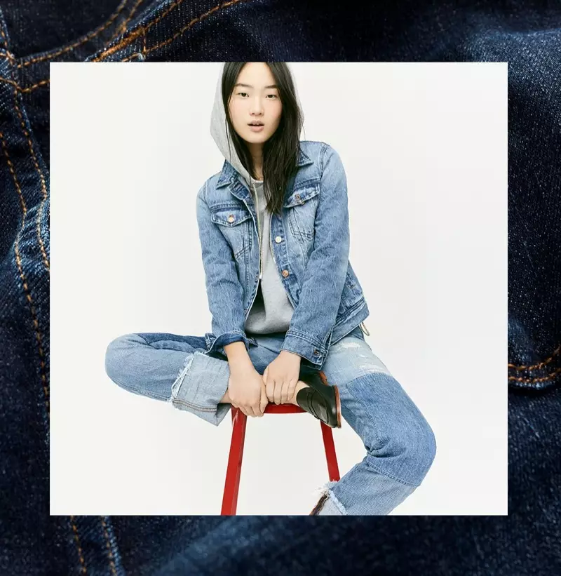 I-J. Crew Classic Denim Jacket, i-Cropped Hoodie ne-Shoreditch Straight Jean enamapheshi