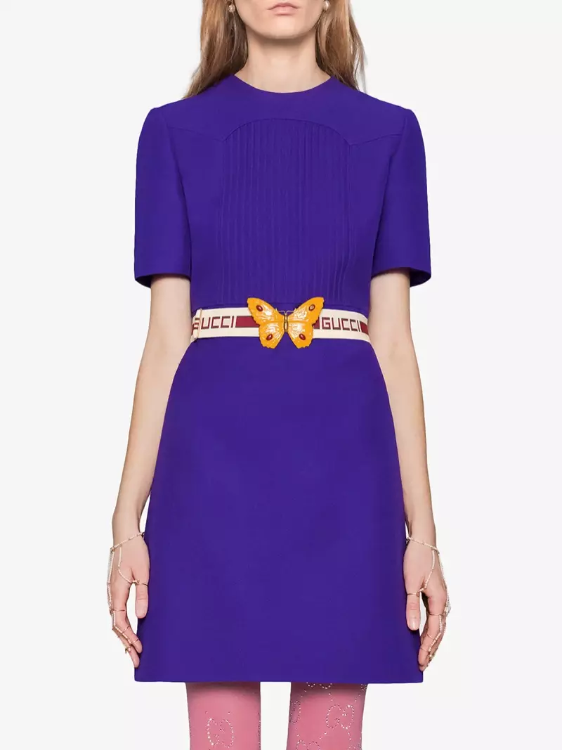 Gucci wollen zijden biezen jurk met riem $ 3.400