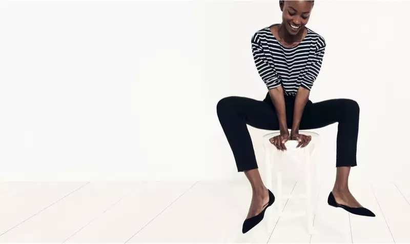 J. Crew Striped Boatneck T-särk, Cameron Slim Crop Pant Four Season Stretch ja Audrey Flats Suede