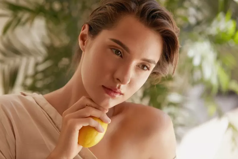 Beauty Model Skin Natural Holding Lemon