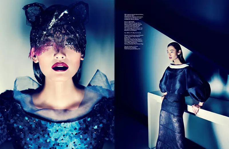 Gan uchwycił Linę Zhang w Chanel Haute Couture w lipcowym wydaniu Harper's Bazaar w Singapurze