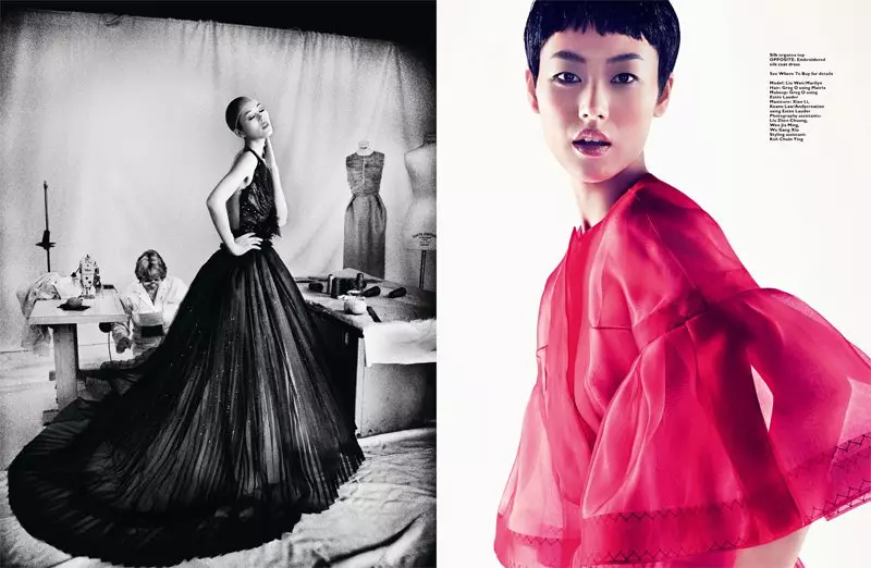 Liu Wen af Gan i DIor til Harper's Bazaar Singapore juni 2012