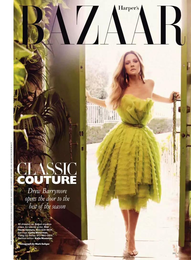 Drew Barrymore pro Harper's Bazaar USA říjen 2010 od Marka Seligera