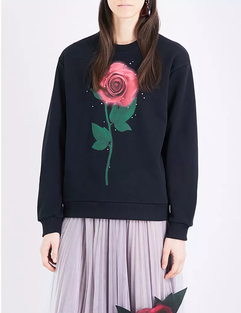 Christopher Kane x Beauty and the Beast Swarovski Rose Cotton Sweatshirt