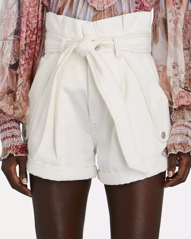 Zimmermann Vintage White Denim Paperbag Shorts $ 450